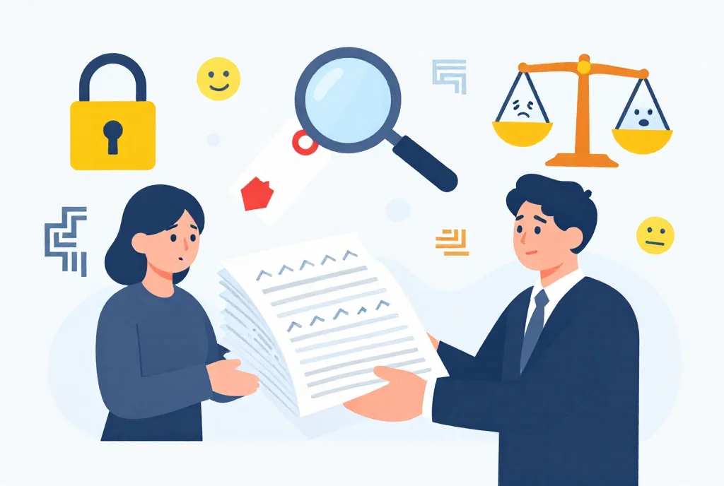 専門用語の壁で消費者を混乱させる企業手口のイラスト