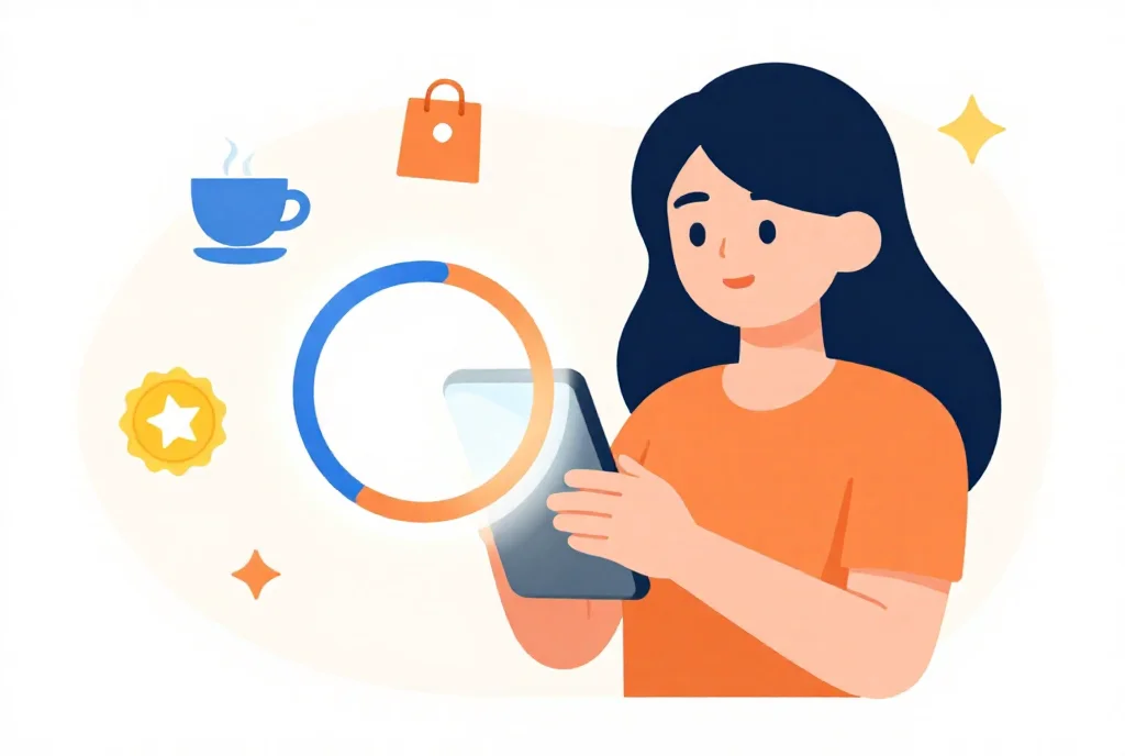 スマホの進捗バーで達成意欲が高まる心理を示すイラスト